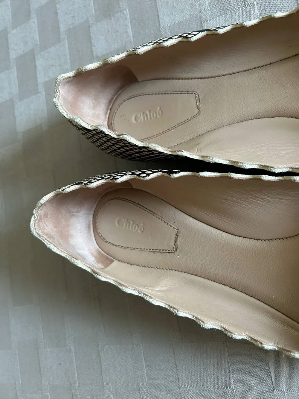 Chloe Lauren Python Embossed Scalloped Leather Ballet Flats